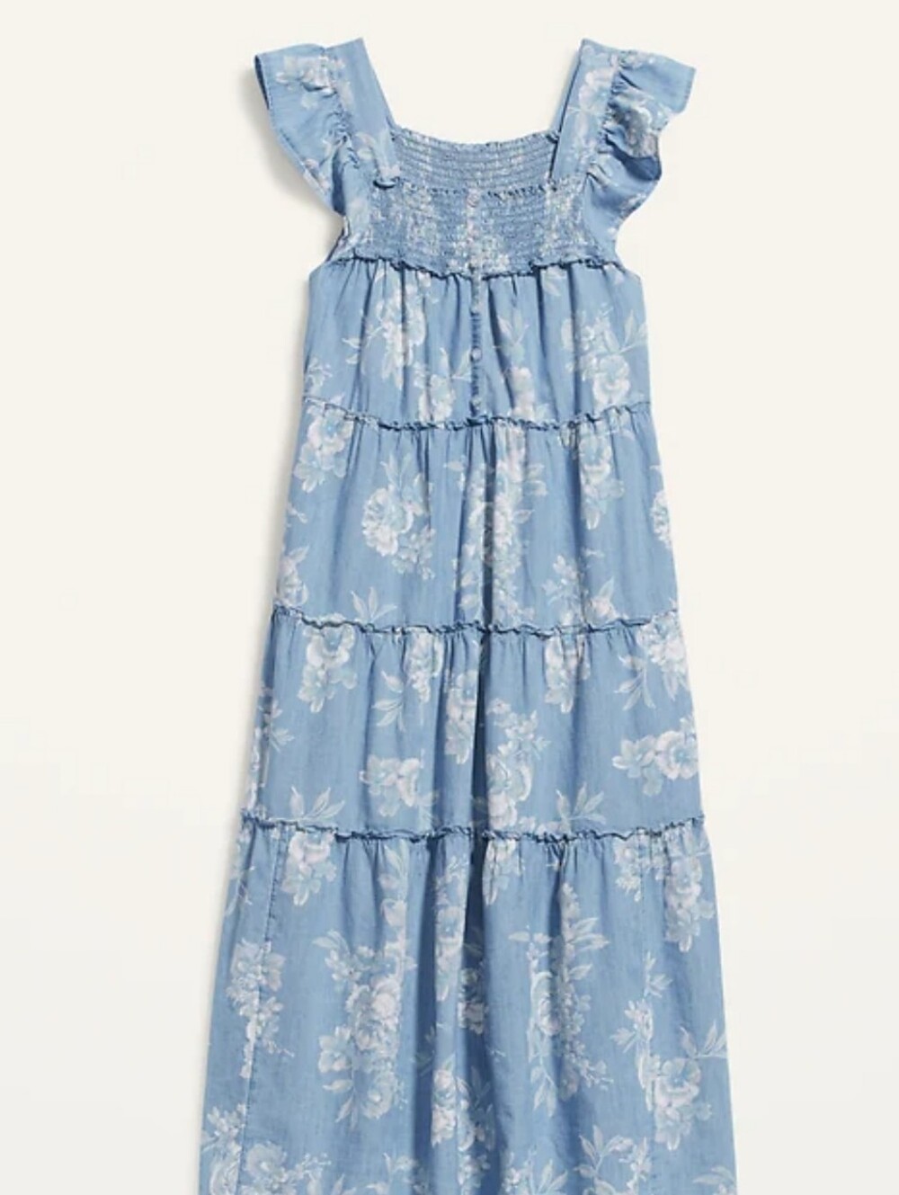 NWT Old Navy Blue Flutter-Sleeve Floral Tiered Smocked Midi dress M